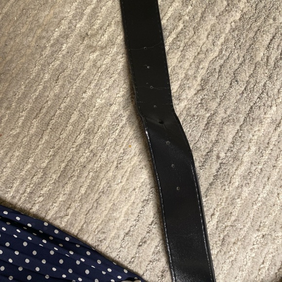 Chicwish Navy Polka Dot Midi Dress Pleated Long Sleeve Belted - Picture 9 of 16